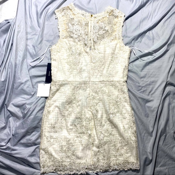 Lulu’s White Floral Embroidered Sheer/White Underlay Formal Mini Dress NWT L - Picture 3 of 14